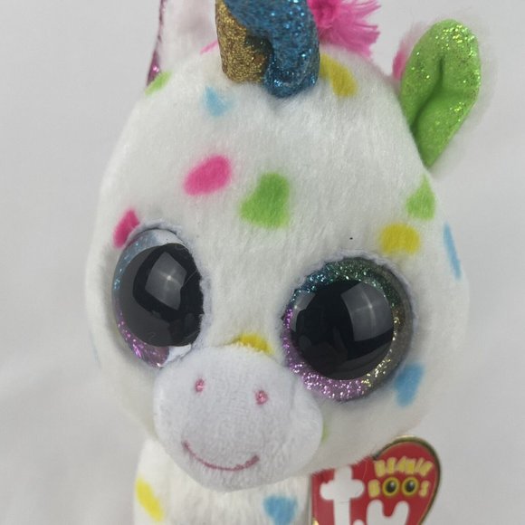 Ty Beanie Boos Harmonie Unicorn 7" Plush Rainbow Polka Dots Glitter Eyes w/Tags - Picture 5 of 9